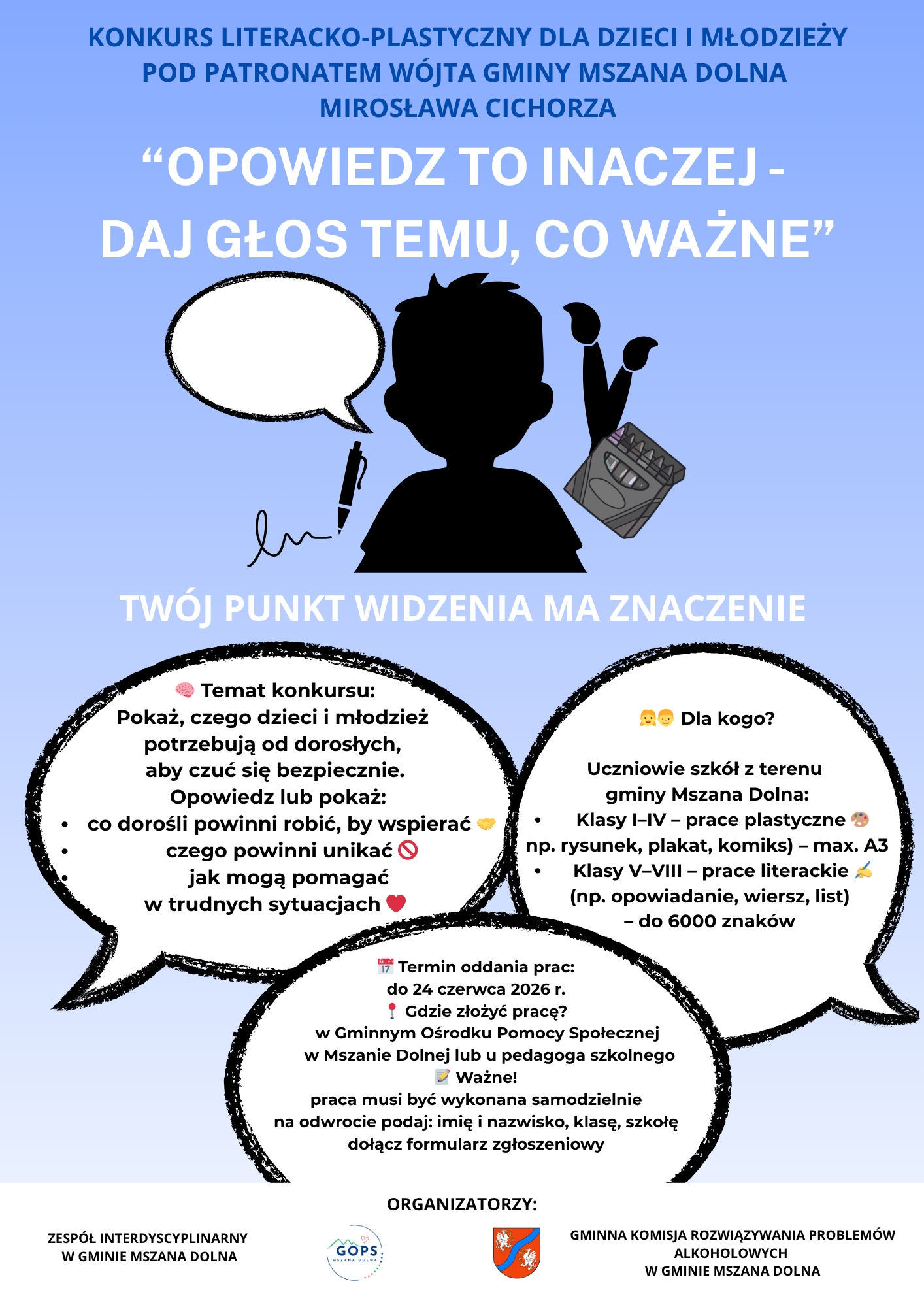 miniaturka dla wpisu o tytule: Konkurs literacko-plastyczny „Opowiedz to inaczej – daj głos temu, co ważne”